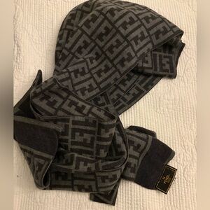 Fendi Black and Gray Virgin Wool Zucca Logo Scarf